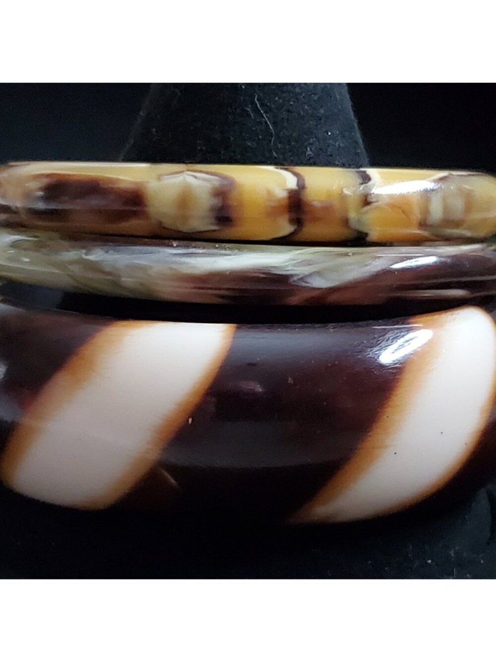 Vintage Bangle Bracelet Lot Brown Yellow Green Swirl Stripe Acrylic 7.5-7.75"